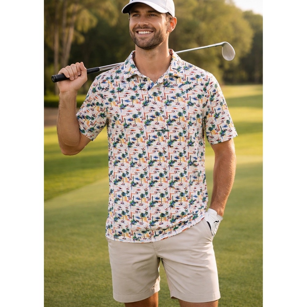 1764 Golf "Beaching 80'S" Men's Golf Polo Fun‎ Nostalgic Fun Playful - Medium